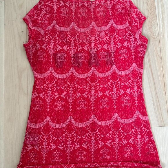 Y2K KARV Lace Top – Sheer Red Graphic Tee - Picture 7 of 7